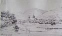 Ebermannstädter Kirchen vor dem Abriss von St. Nikolaus (lavierte Bleistiftzeichnung von C.A. Lebschée, ca. 1840)